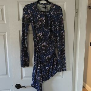 Asymmetrical Floral Navy Dress